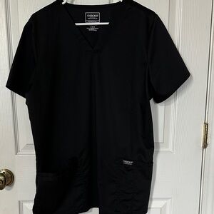 Cherokee Workwear Women's Classic Black V-Neck Top with 3 lower pockets